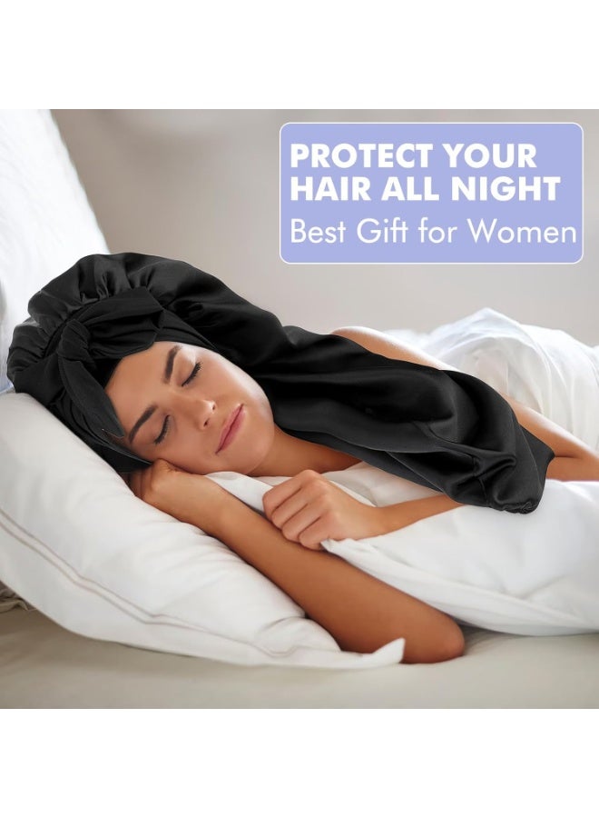CLENEA Satin Silk Bonnet Large Night Wrap Sleep Shower Cap with Adjustable Tie Band Extra Hair Bonnet Silky Sleep Cap for Black Women Men Long Curly Natural Hair Braids Head Scarf - Image 4